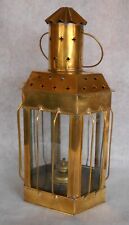 LANTERNE LAMPE A HUILE HEXAGONALE 6 PANS EN VERRE ET LAITON JAUNE