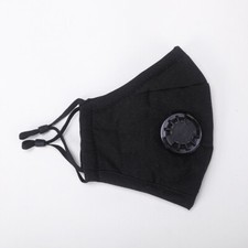 Masque tissu lavable noir avec valve en coton, réutilisable 1 +5 filtres PM 2.5