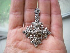 H:5CM 11gr ANCIEN pendentif en argent massif 900 croix de malte israel jerusalem