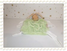 ⑪ - Doudou Plat Lapin Vert Beige Blanc  Plume Création Tendre & Douces Kaloo
