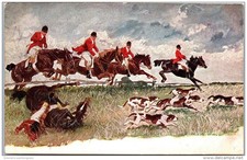 THEMES - CHASSE A COURRE - un saut de haie et une chute