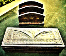 GARNITURE NÉCESSAIRE BUREAU ANCIENNE CUIR MOTIFS/COFFRET-ÉTUI+CLASSEUR COURRIER