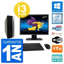 PC HP 600 G3 SFF Ecran 27" Intel i3-6100 RAM 64Go Disque Dur 1To Windows 10 Wifi