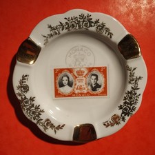 Cendrier porcelaine Limoges mariage 1956 Prince Rainier et  Grace de Monaco