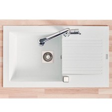 Evier de cuisine à encaster 1 cuve bac en résine minérale Blanc 86 x 50 cm