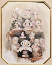 Dessin aquarelle tableau portraits femmes Bretagne coiffes bretonnes ST-GERMAIN