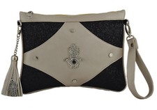  Moroccan Faux Leather Purse Clutch Pouch Hamsa Cosmetic Bag Wrist-let-Beige