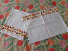 draps parure de lit bébé, taie oreiller, coton blanc, années 1970, 72cm x 110cm