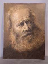 Ancien dessin portrait d'un homme portant belle barbe 19e siècle 39x28 cm C690