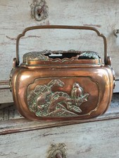 ANCIEN CHAUFFE MAIN BRASERO EN BRONZE CUIVRÉ? CUIVRE CHINOIS XIXE DÉCOR OISEAUX 