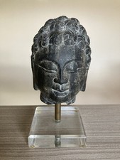 Ancienne Tête De Bouddha sculptée en pierre Chine Chinese