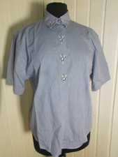 Chemisier coton  bleu petit carreaux blanc ANTONELLE t.3 40/42 brodé fleurs