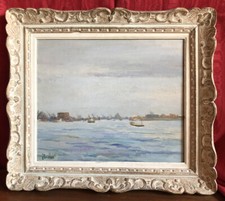 FRANÇOIS BESSON : HUILE SUR TOILE PORT DE MARCHANDISES MARINE XXEME