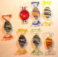 Lot de 7 bonbons Murano en verre soufflé et torsadé - ref BX24MUR003