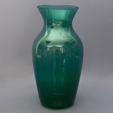 Vase En Verre Soufflé Vert Art Recyclé Fait Main En Espagne Vintage Années 70