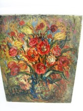 SOURDILLON BERTHE (1895-1976) "BOUQUET ROUGE" HUILE EXPRESSIONNISTE -TOILE 1940