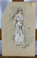 Aquarelle et gouache portrait d'une femme : danse du ventre Orientalisme mode