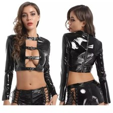 Veste body ensemble Latex noir Sexy Costume Erotique Grande taille du S au 3XL