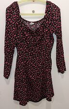 Pimkie - Robe courte fendue tendance folk à manches longues - Noir à fleurs rose