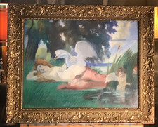 Louis Elie peintre de genre École française"LEDA ET LE CYGNE"pastel 47X62 cm