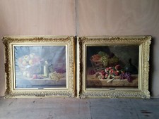 Huiles sur toile deux natures mortes aux fruits signées Brunel Neuville **.