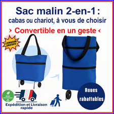 Sac Chariot Pliable 2-en-1 Courses Voyage 50kg Tissu Étanche avec Roues