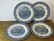 ? LOT DE 4 ASSIETTES PLATES BLEUES MYOTTS COUNTRY LIFE EN FAÏENCE STYLE ANGLAIS