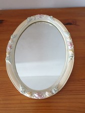 Beau miroir ovale cadre blanc décor floral shabby chic 22x31 cm