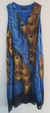 ROBE LONGUE FEMME TAILLE 50 5XL BLEUE MOTIFS PLUME DE PAON ZANZEA GRANDE TAILLE