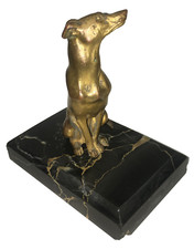 Presse papier Chien en bronze levrier sur marbre portor