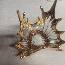 Ancienne Coupe Vide Poche Vase Cristal Bayel Doré