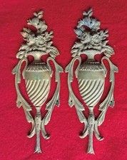 Paire Ancien Ornement meuble Bronze Vase Fleurs old bronze furniture ornament