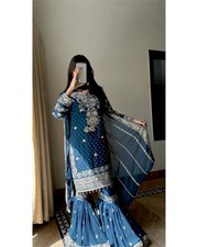 SALWAR KAMEEZ INDIEN PAKISTANAIS ROBE DE MARIÉE BOLLYWOOD SHARARA PLAZZO...