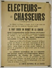 Electeurs Chasseurs Circa 1950 Affiche Originale Chasse Législation