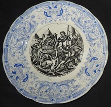 Assiette parlante XIXè SARREGUEMINES "JEANNE D'ARC FAITE PRISONNIERE A COMPIEGNE