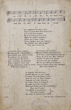 Rare estampe début XXème feuille volante fin de partition/paroles de chanson
