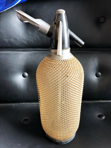 Ancien siphon verre - siphon, grillagÉ