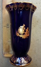 VIT2 Vase en porcelaine de LIMOGES bleu de four et doré 15cm 