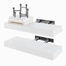 Lot de 2 étagères flottantes en Bois Blanches avec Pinces Invisibles - Décora...