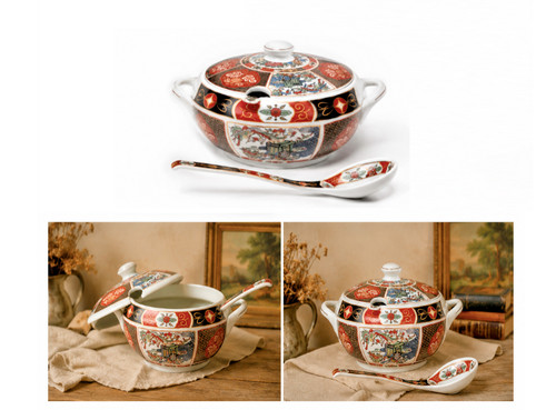 Soupière louche porcelaine - soupière, +