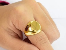 Bague Signe Dome Ovale Plate En Or Jaune 10K Solide Épais Pour Homme 8-17