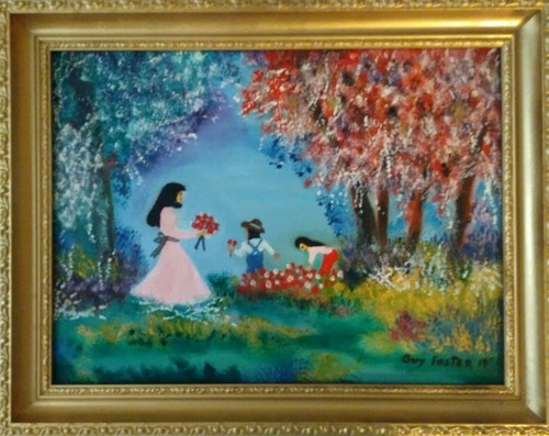 Painting picking flowers - painting, "picking