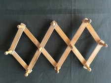 Porte manteau mural pliant 10 patères accordéon  vintage bois clair