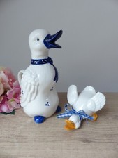 Pot porte ustensiles oie en céramique, figurines oie et bébé oison déco cuisine