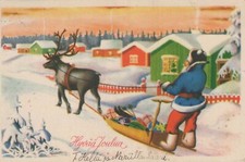 Bonne Année Noël CERF Vintage Carte Postale CPA #PKE054.F