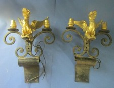 tres joli  paire appliques bronze doré et fer forgé ormolu dragons wall lights