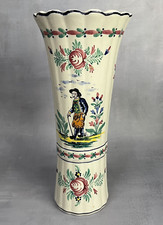Vase faïence bretonne marqué LA BAULE Décor floral et paysan breton Haut.~29cm