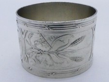 ROND DE SERVIETTE NAPKIN RING ART NOUVEAU AUX GERBES DE BLE ARGENT MASSIF 1884