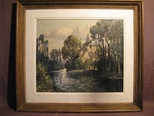 Grand tableau huile sur toile de Félix Raoul Etève rivière Coussane Aveyron  XX