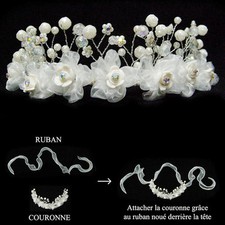 Diadème mariage Couronne De Fleurs Blanc Crème nacré organz fimo cristal